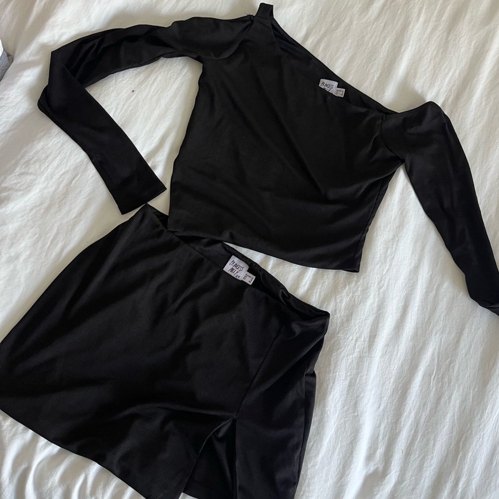 Black One-Shoulder Top and Skirt Set